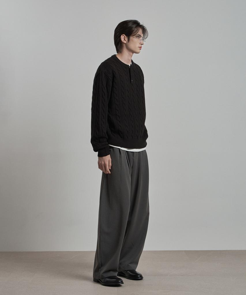 WORK ON BODY OFF Tord Semi-Overfit Cable Henley Neck Knit [Black]