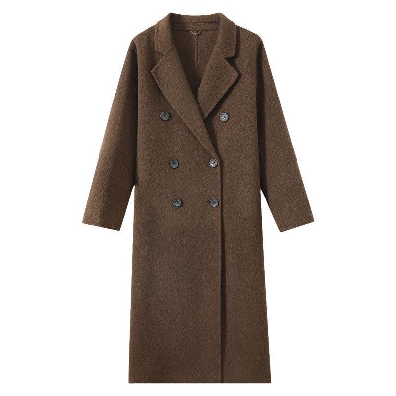 Women's Double-Faced 100% Wool Extra Long Loose Overcoat with Suit Collar