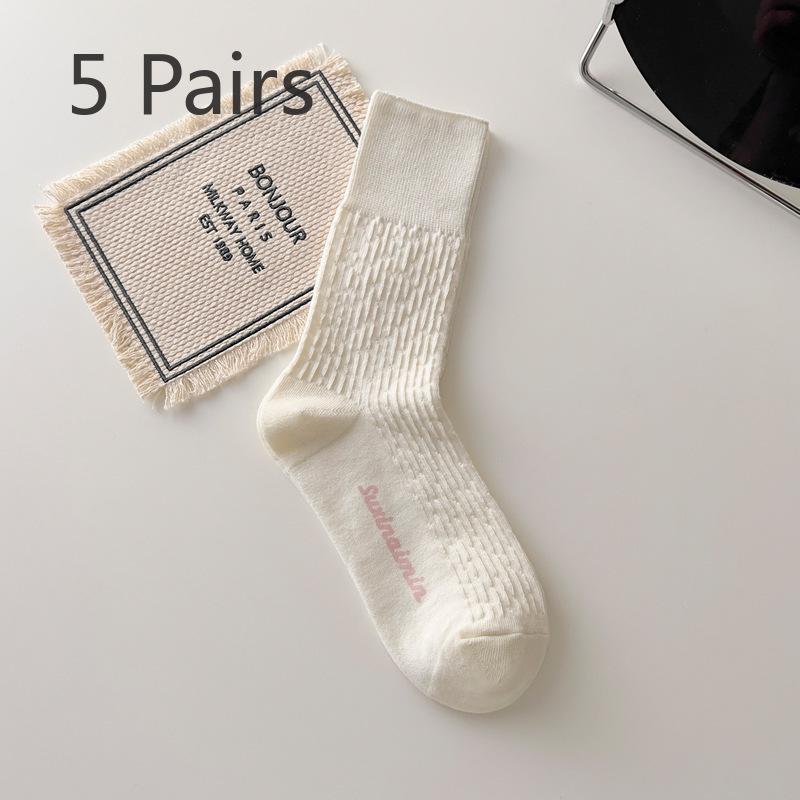 5 Pairs of Female Autumn and Winter Fashion New Cotton Tube Pile Socks