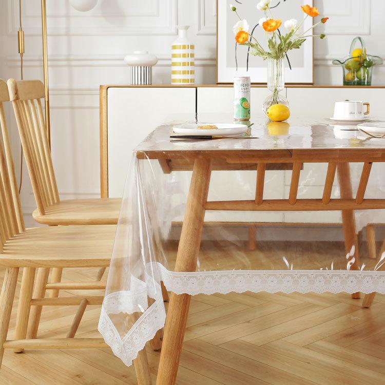 New Transparent Pvc Lace Tablecloth Waterproof Oil -Proof Table Cloth Anti -Scalding Living Room Tea Table Decorative Cloth