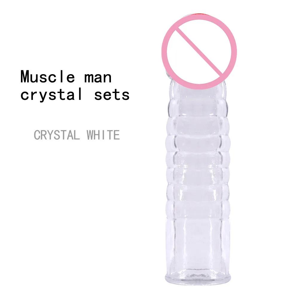 1PC Reusable Extension Condom Penis Sleeve Male Enlargement Time Delay Spike Clit Massager Cover Crystal Clear Condoms For Adult