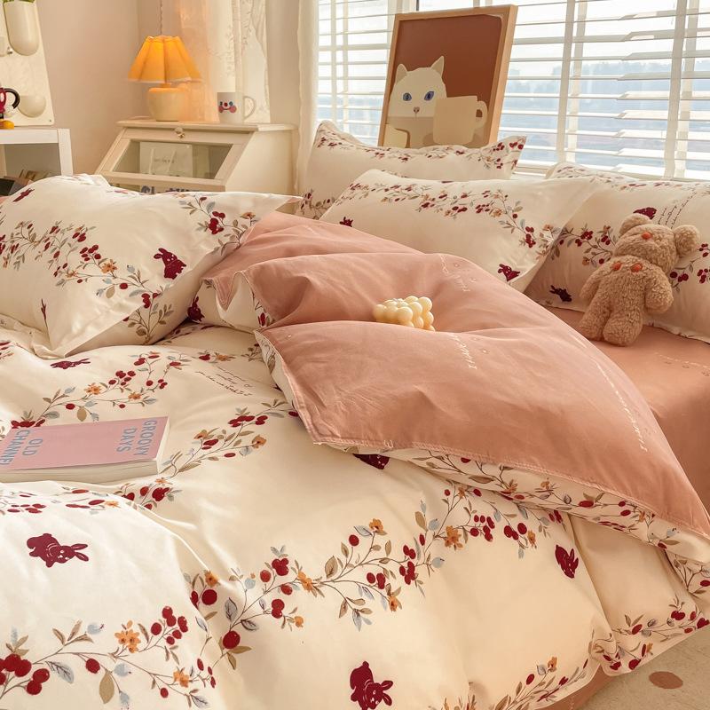 Washed Cotton 4Pcs Set, Spring And Autumn 1.8M Bed Sheet Double Quilt Set 3Pcs Home Textile