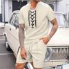 Men's Summer Lace-Up T-Shirt Shorts Set Casual Contrast Shoulder Two-Piece Outfit