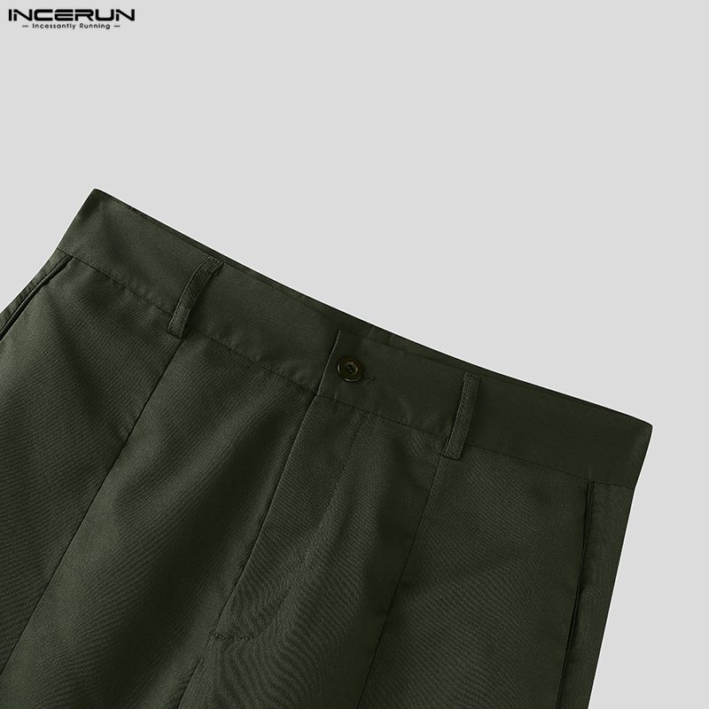 INCERUN Men's Casual High Zip-up Waist Long Lantern Hem Pants Trousers