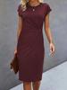 Women's Casual Bodycon Midi Dress with Front Knot and Round Neck