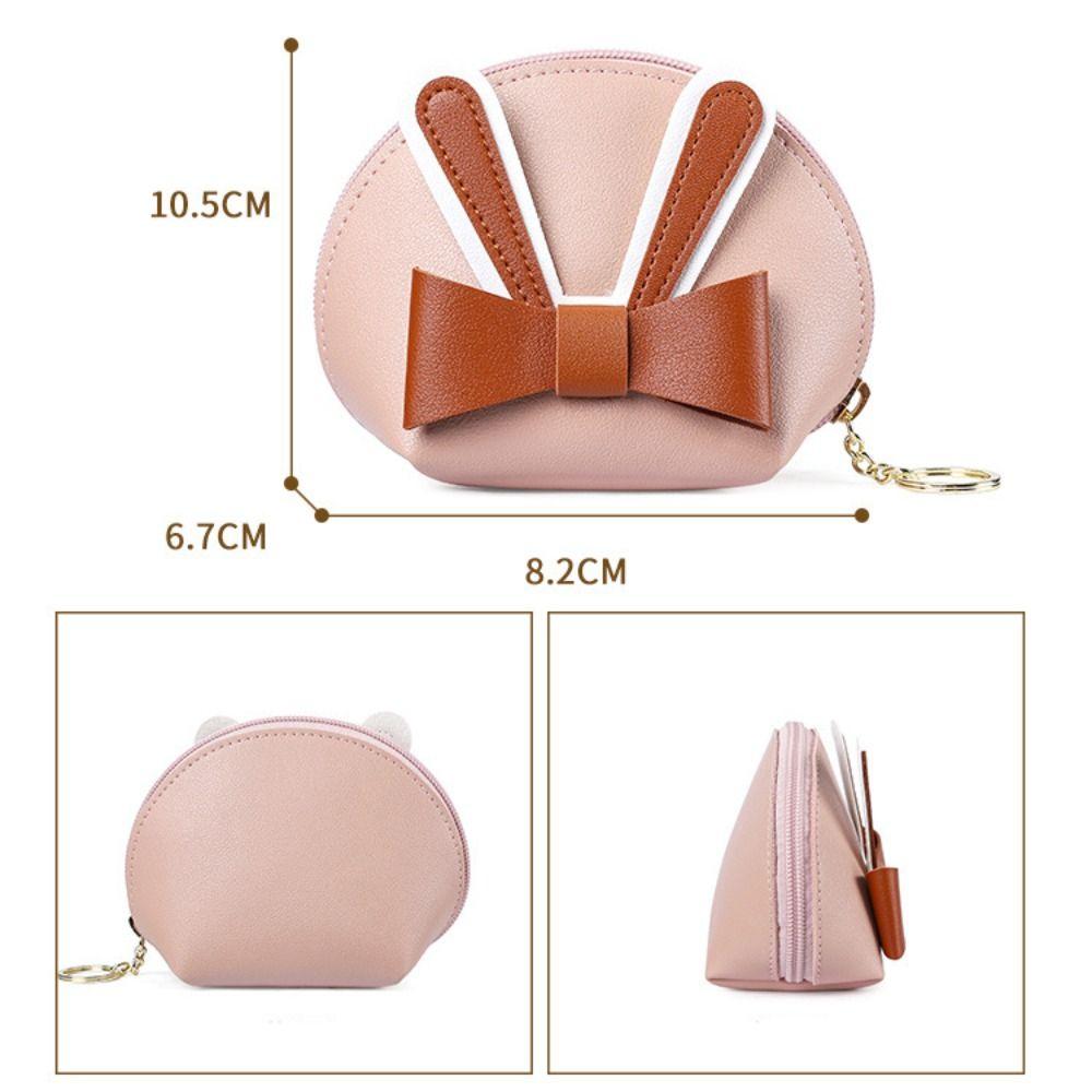 New Multifunctional Coin Purse with Keychain Catoon Bow Mini Wallet Card Holder Zipper Portable Key Bag