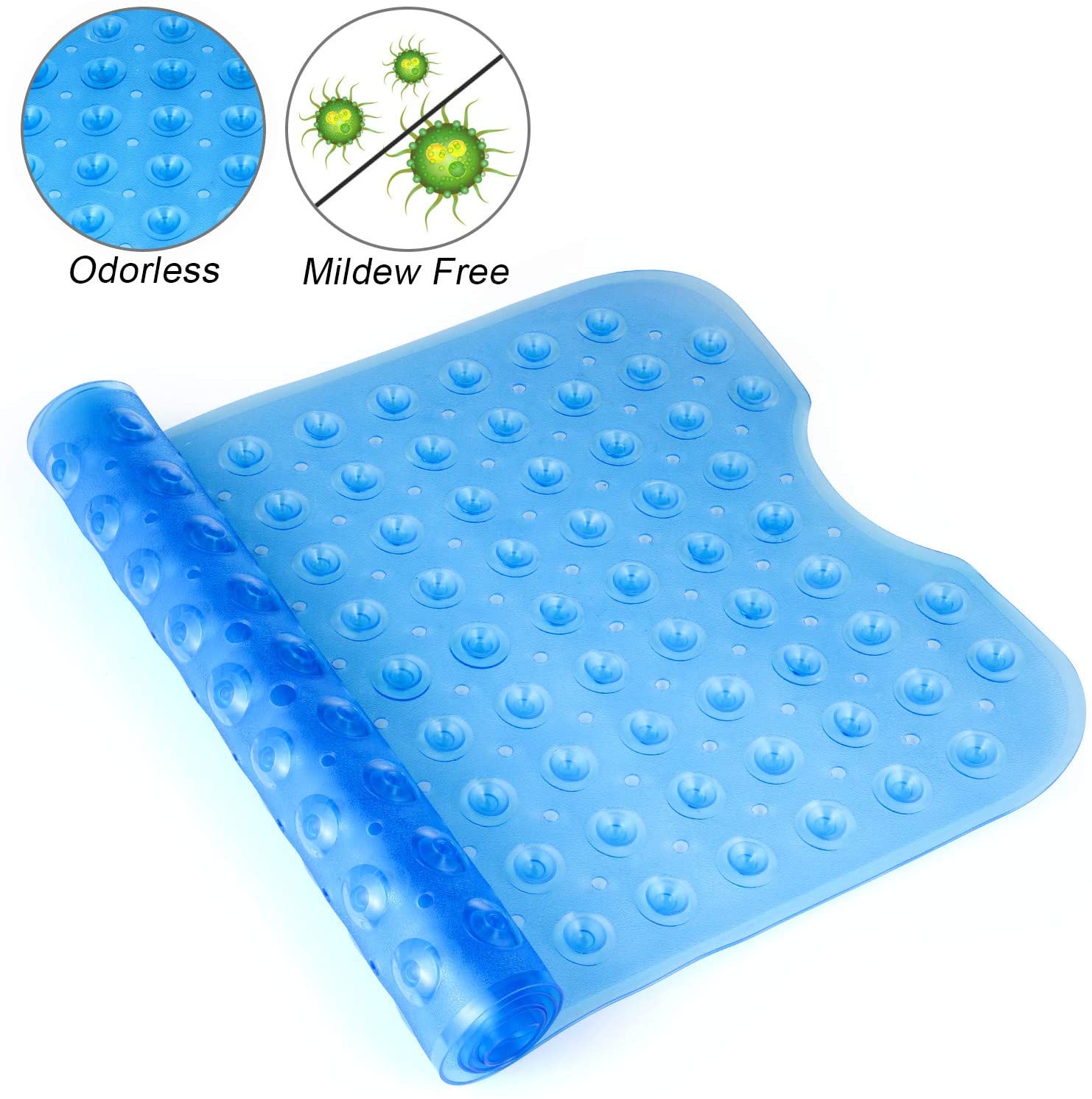 Modern Non-Slip Bath Tub Shower Mat with Suction Cups PVC Bath Tub Mat (Blue,100x40CM) синий