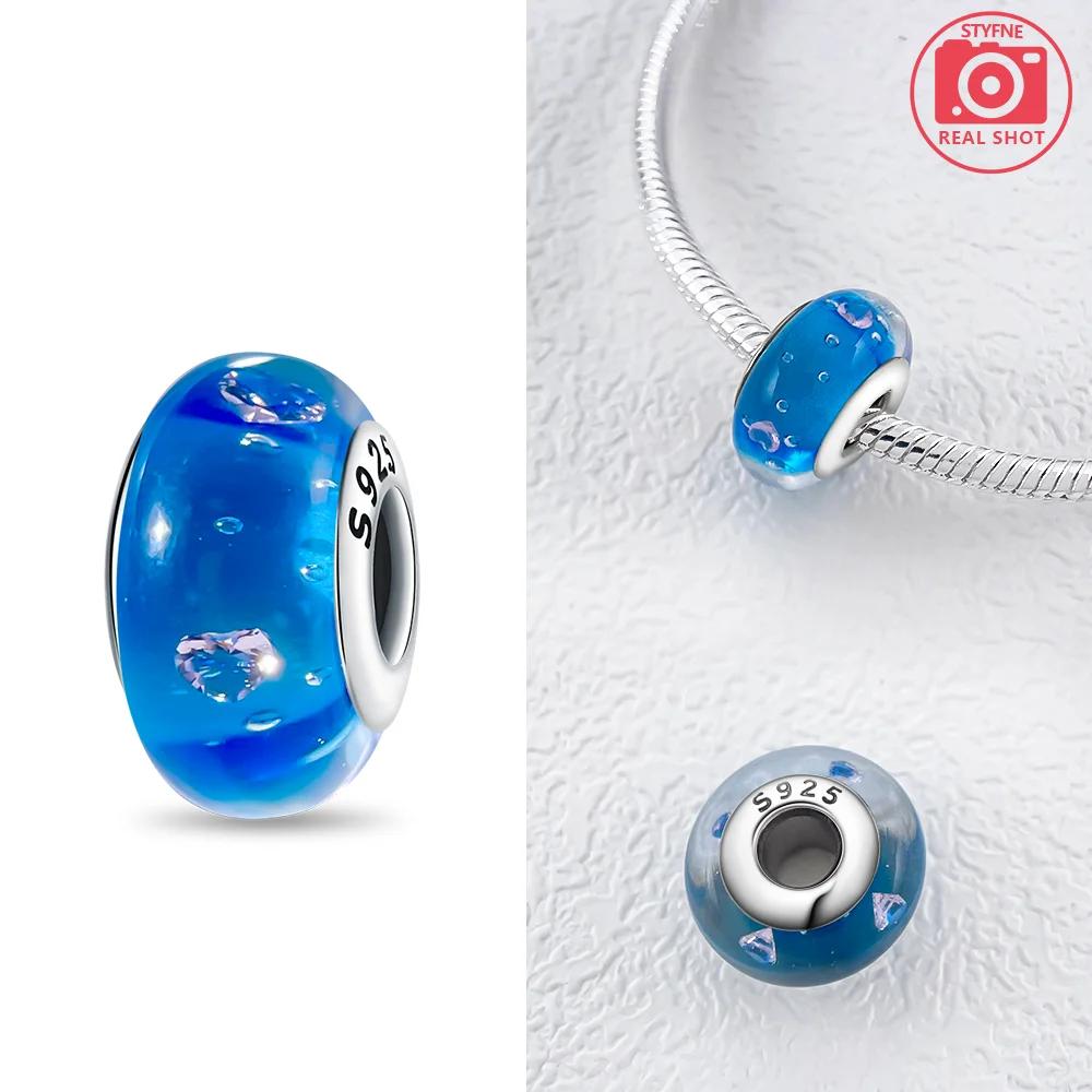 925 Silver Bracelet Women Diy Jewelry Gift Accessories Charms Beads Pink Murano Glass Blue Flower Butterfly Beads