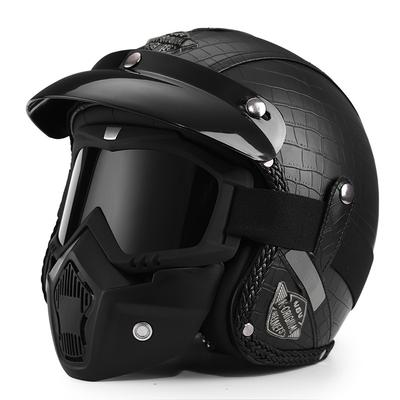 Retro Harley Motorcycle Helmet 555-Black Plaid Leather Cap Four Seasons Cruise Motorcycle Three-Quarter Helmet Vintage Style