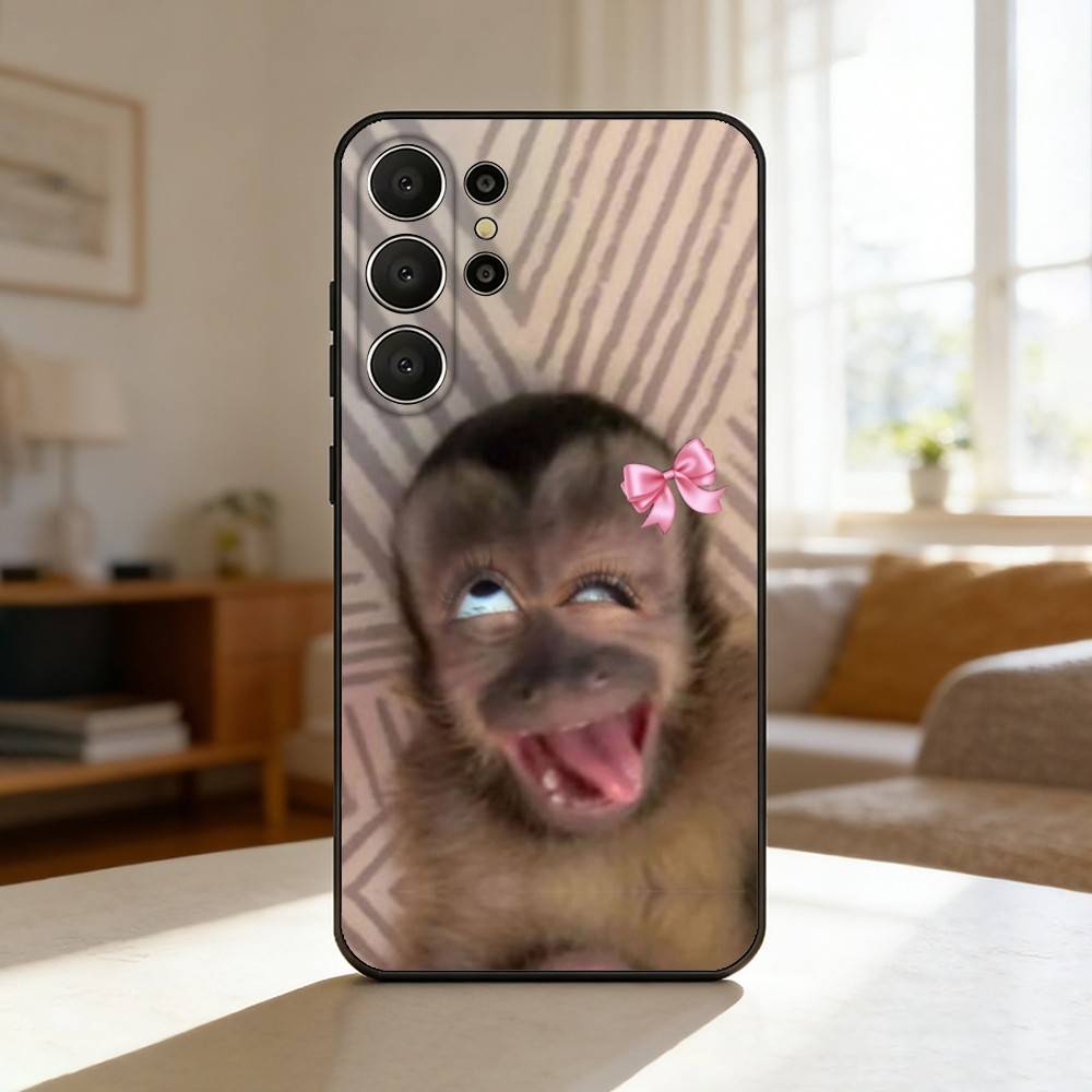 Cute Funny M-Monkey Phone Case For Samsung S26,S25,24,23,22,30,21,10,9,Ultra,Plus,Lite,Black Soft Case
