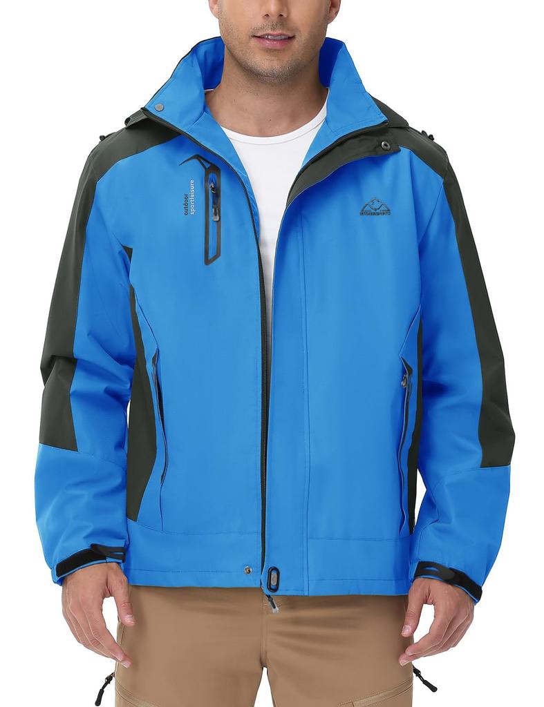 [Gopune] Men's Mountain Parka Outdoor Jacket, Windproof Water-Repellent Hiking Hooded Coat for Climbing Cycling Fishing, Spring Autumn Winter, Blue L
