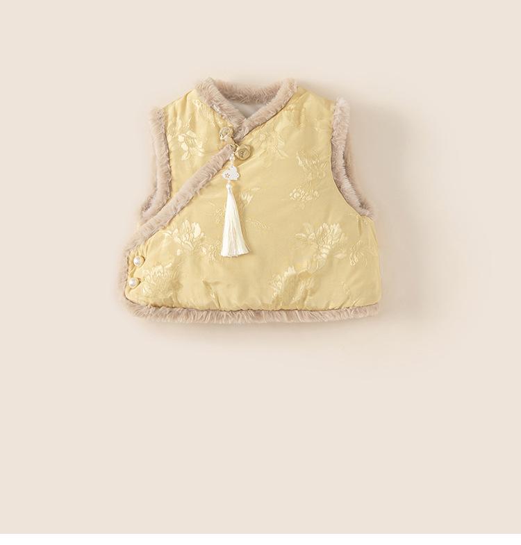 Youbao Winter Velvet Vest for Girls - New Chinese Style Tang Suit