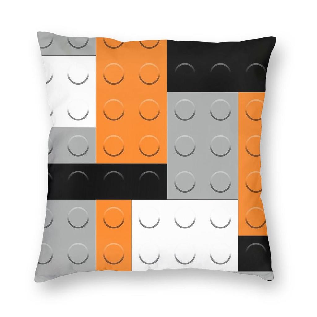 Schwarz Weiß Orange Bausteine Kissenbezug Polyester Leinen Samt Bedruckt Reißverschluss Dekorative Kissenhülle Bettkissenbezug