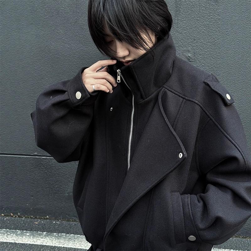 Mens Wool Blend Jacket Short Fit Fall Winter Clean Style Loose Casual Outerwear
