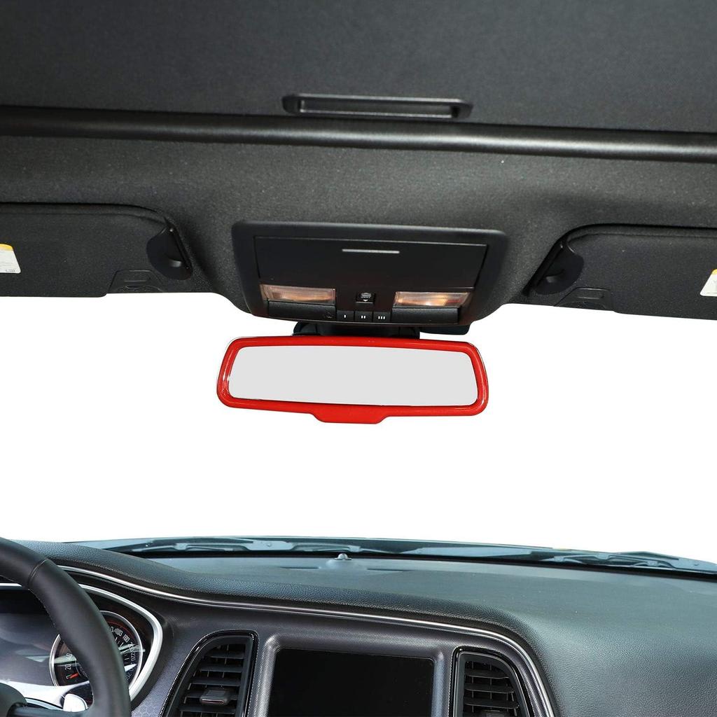 JeCar Interior Rear View Mirror Cover Trim for Dodge Challenger 2015-2020 for Dodge Charger 2010-2020 for Dodge Ram 2010-2017 (Red)