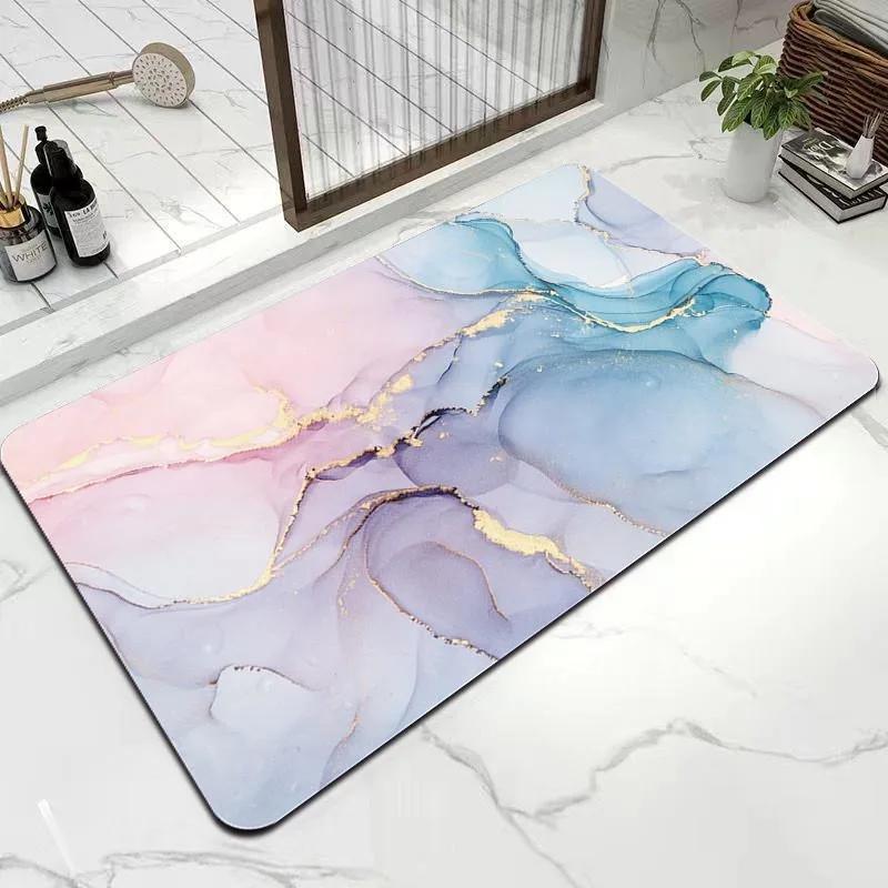 Modern Luxury Style Marble Texture Pattern Bathroom Floor Mat Home Room Toilet Door Mat Absorbent Pad Washable Foot Mat