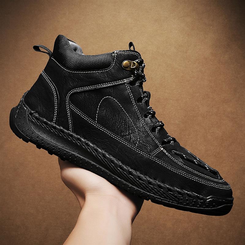 

2024 Осень Зима Мужские Ботильоны Уличные Нескользящие Кроссовки Для Походов Зимние Ботинки Дополнительно Мягкие Ручной Шитье Высокий Верх Повседневная Обувь 38