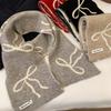Double-Sided Bowknot Knitted Scarf Thickened Cashmere Scarves New Winter Wool Scarf  Women