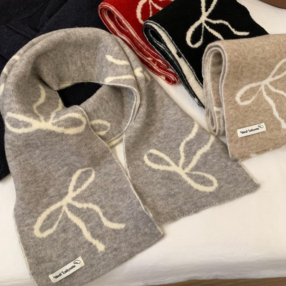 Double-Sided Bowknot Knitted Scarf Thickened Cashmere Scarves New Winter Wool Scarf  Women