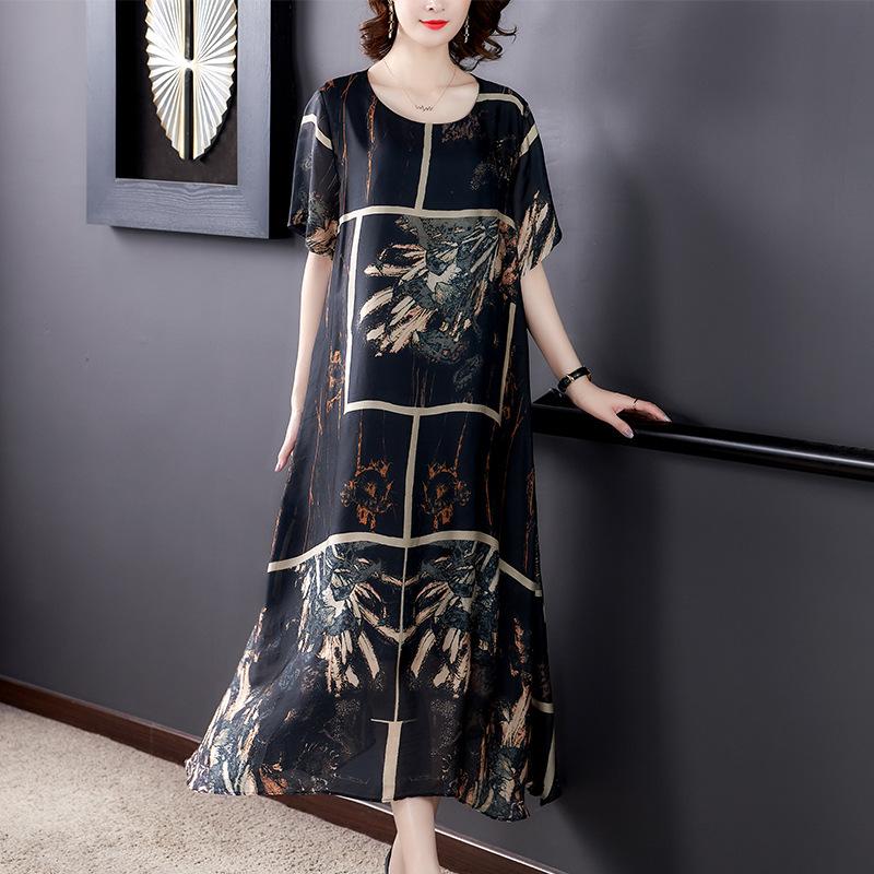 Original size, digital printing summer loose retro printing a-word skirt, lady mother foreign style skirt large size