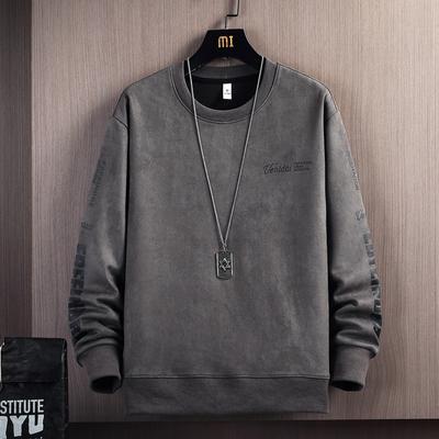 Suede Sweatshirt Men's New Spring Round Neck Pullover Long-sleeved T-shirt Spring and Autumn Loose Trendy Brand Top