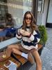 2025 Retro Color Block Striped Knit Top - Casual, Loose, Versatile, Autumn/Winter