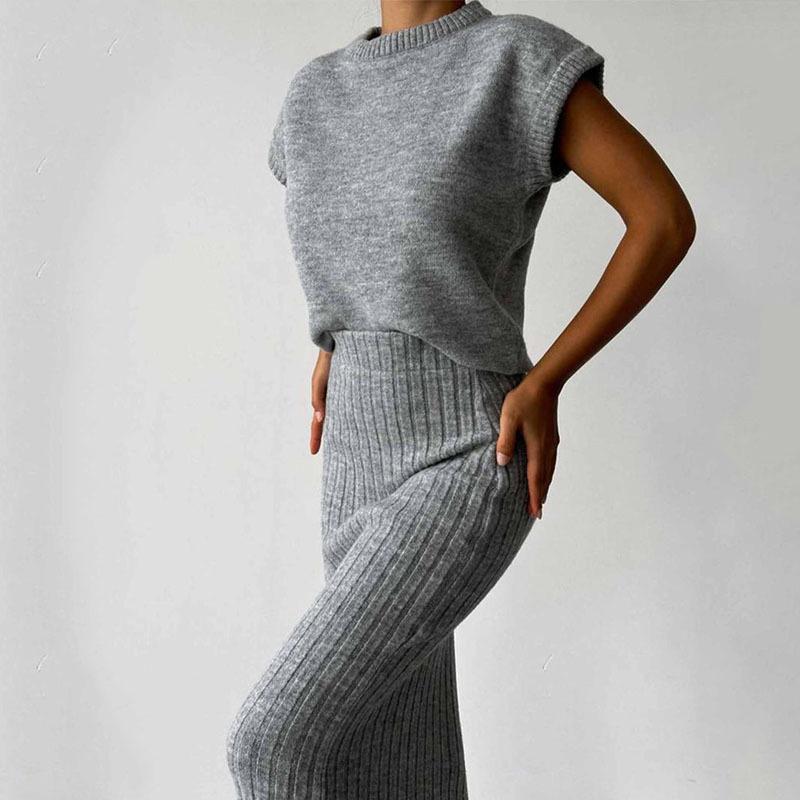 

2025 Новое длинное платье без рукавов облегающего кроя однотонного цвета - Европейская и американская женская мода Осень/Зима M серый