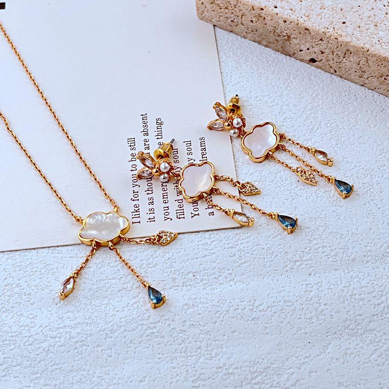 

Elegant Seashell & Zircon Multi-Pendant Earrings & Necklace Set