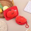 Cute Red Fruit Plush Coin Purse Mini Zipper Pouch With Keychain Cartoon Fruit Wallet For Earphones Coins Bag Charm Gift