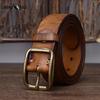 Men's Leather Belt Overalls with Vintage Handmade First Layer Pure Cattlehide Brass Buckle Jeans Genuine Leather Belt