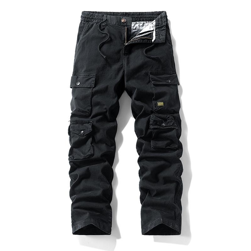 Men's Summer Men's Retro Overalls Washed Cotton Multi-bag Straight Solid Color Leggings Casual Pants