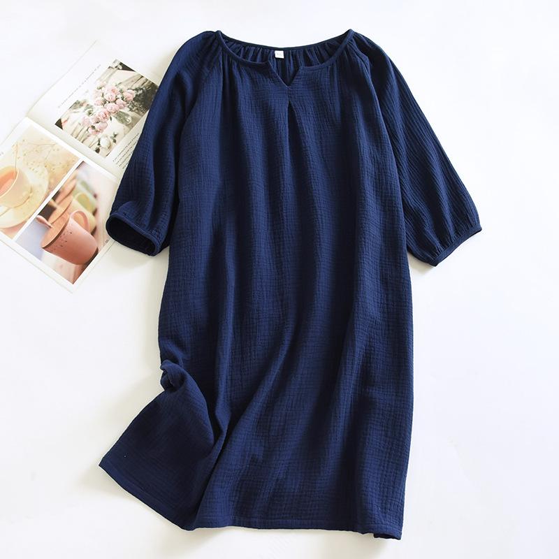 Solid Color Women's Summer Round Neck Cotton Nightgown Plus Size Loose Home Night Wear Dresses for Women Sleepwear