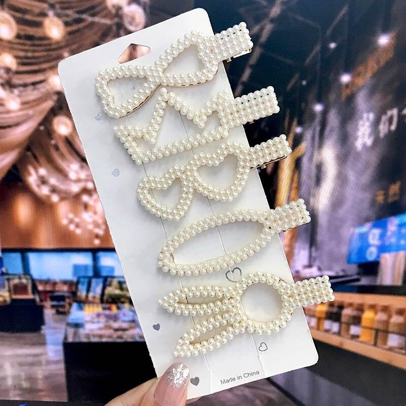 New Korean Pearl Hair Clip For Women Girls Geometric Hairpin Barrettes Braided Pearl Side Clip Headwear Fashion Hair Accessories