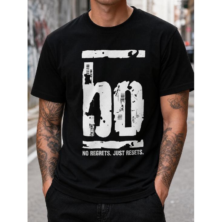 Men s Black Graphic T-Shirt With No Regrets. Just Resets. Slogan, Short Sleeve Crew Neck Tee For Casual Streetwear And Gym Wear S чёрный