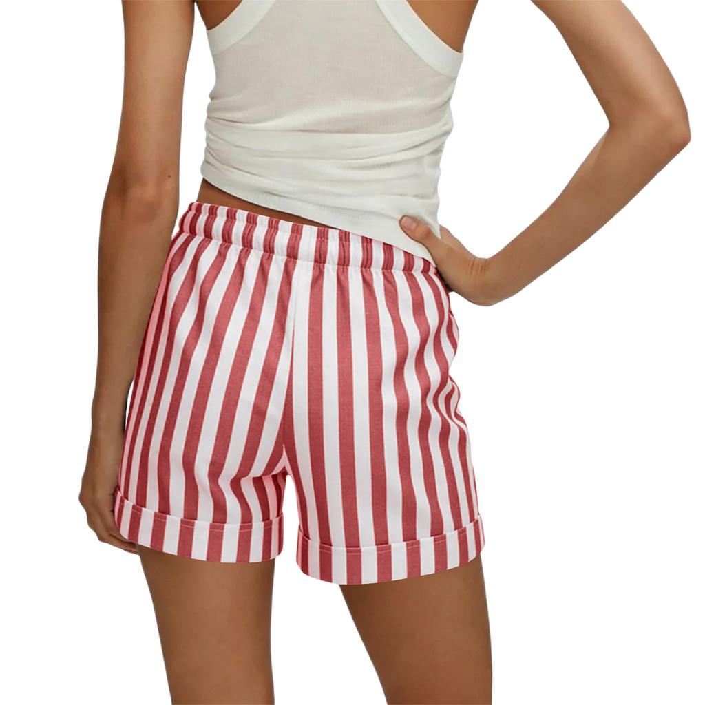Pantaloncini Casual Elasticizzati a Vita Alta con Tasca da Donna per Viaggio