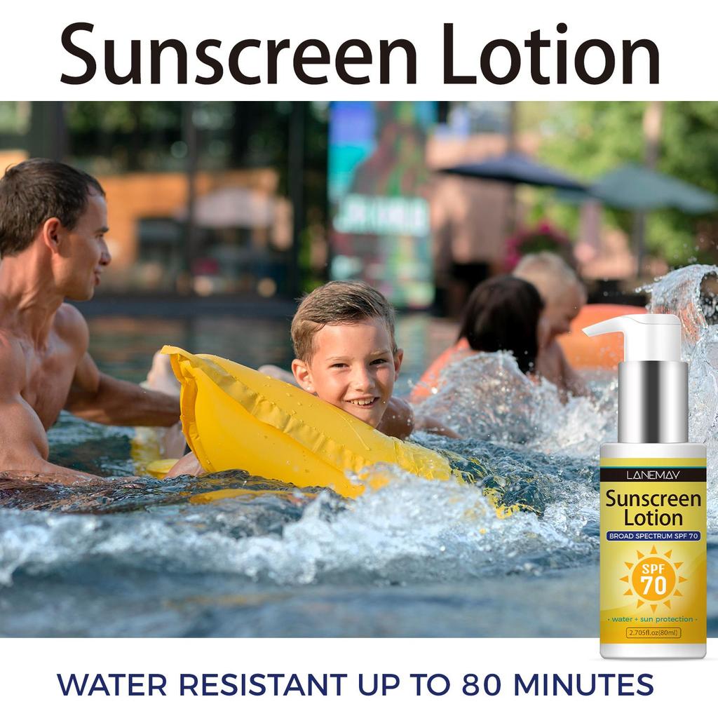 SPF 70 Sunscreen Lotion - Broad Spectrum Protection, Lightweight Water Resistant Body Sunscreen - Daily Sun Protection During Outdoor For Skin,80ml