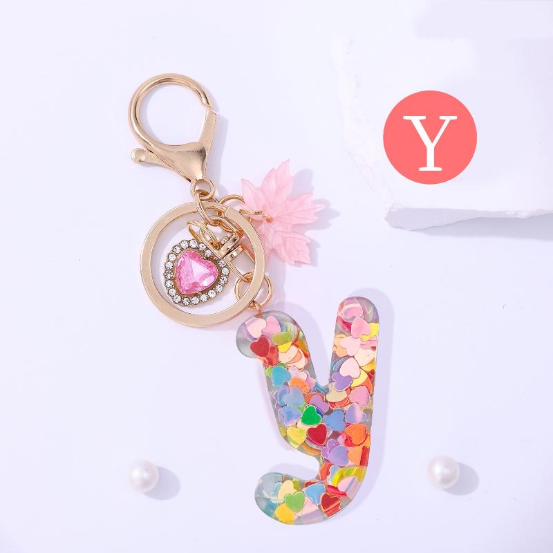 Fashion Pink A To Z Letter Keychain 26 Initials Alphabet Heart Pendant Car Keyring Backpack Hanging Decoration Couple Gift
