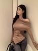 Sleek Off-Shoulder Slim Fit Long-Sleeve T-Shirt for Women - Early Autumn Essential