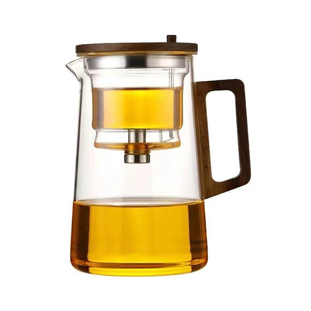 1PC Push-button Glass Filter Teapot With Walnut Wood Handle Full Glass Liner Tea-water Separation Tea Cup For Home Drinkware