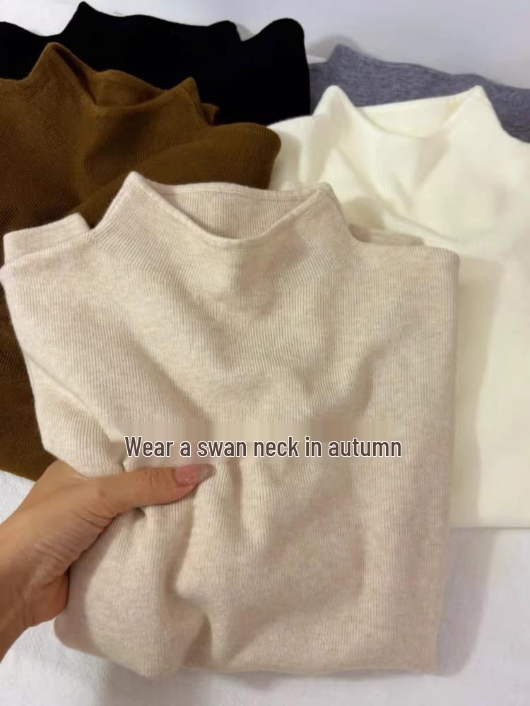 Gray Half-High Neck Slimming Knit Sweater - Women's Versatile Autumn/Winter Slim-Fit Top
