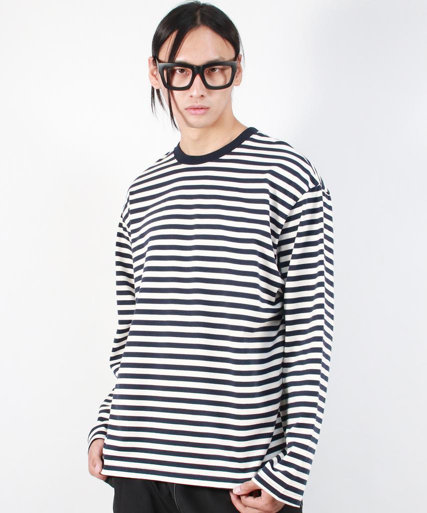 Deumakeu M Stripe Loose-Fit Long Sleeve Tee - Dark Navy