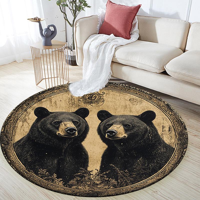 Black Bears Round Area Rug,Carpet Rug for Living Room Bedroom Sofa Playroom Decor,Non-slip Floor Mat