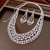 Stylish Round Cut Out Dangle Earrings With Matching Pendant Necklace Set Copper And Rhinestones Clavicle Chain Set