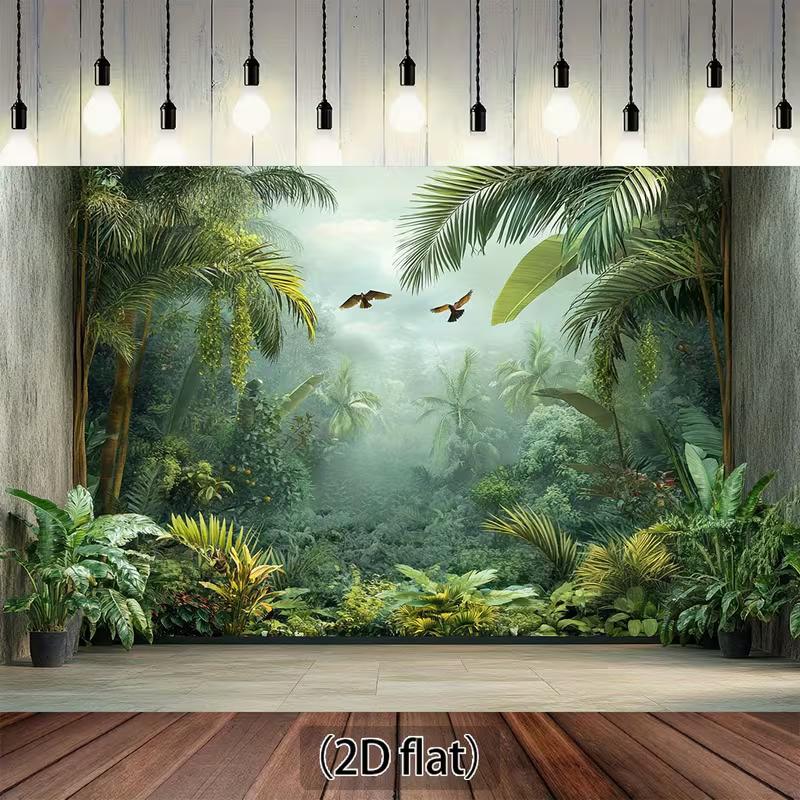 2D Foggy Green Plant Background for Safari Animal Theme Kids Birthday Decoration