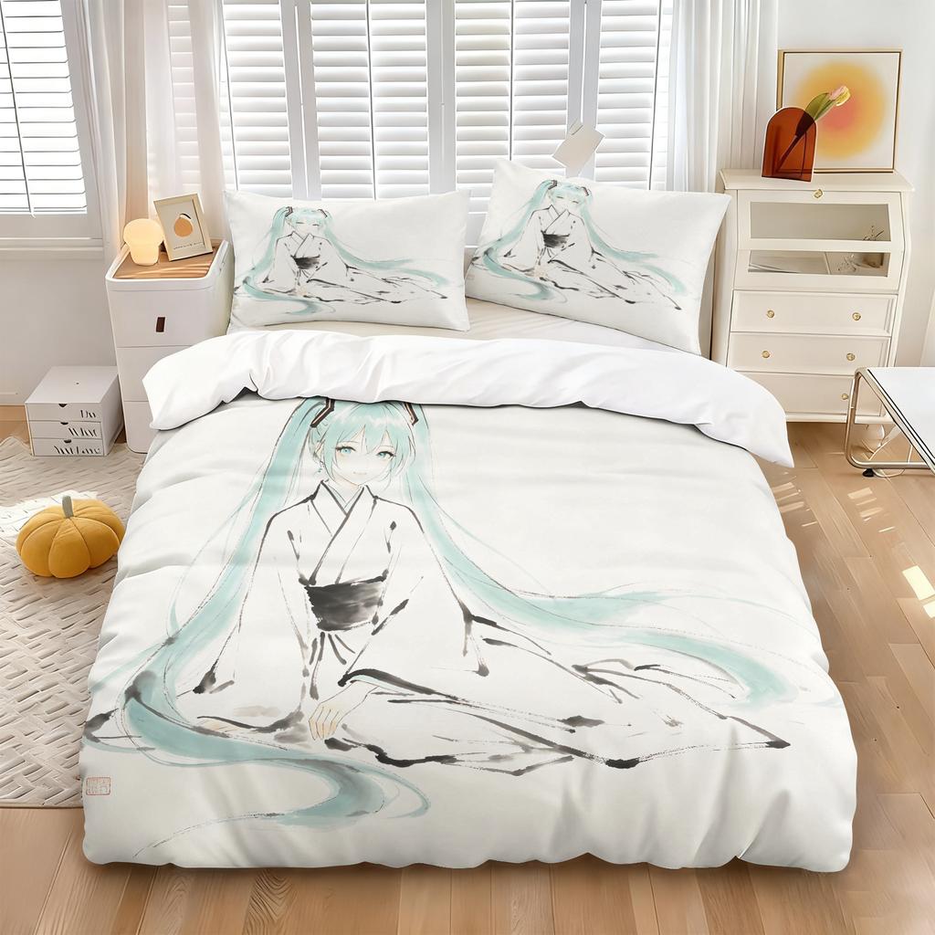 Hatsune Miku Cyberpunk Neon City Duvet Cover Set Anime Bedding With Pillowcases Gaming Room Teen Bedroom Decor Gift For Fans