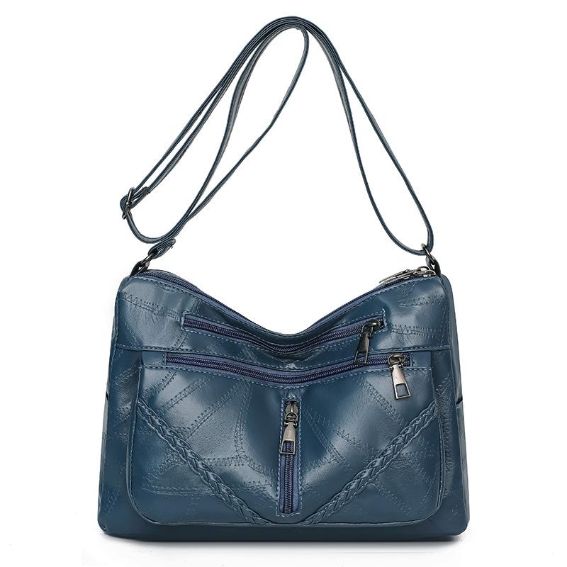 

Women s Multi-compartment Bag Soft Leather Middle-aged Mother s Bag Large Capacity Stitching Shoulder Crossbody Bag синій