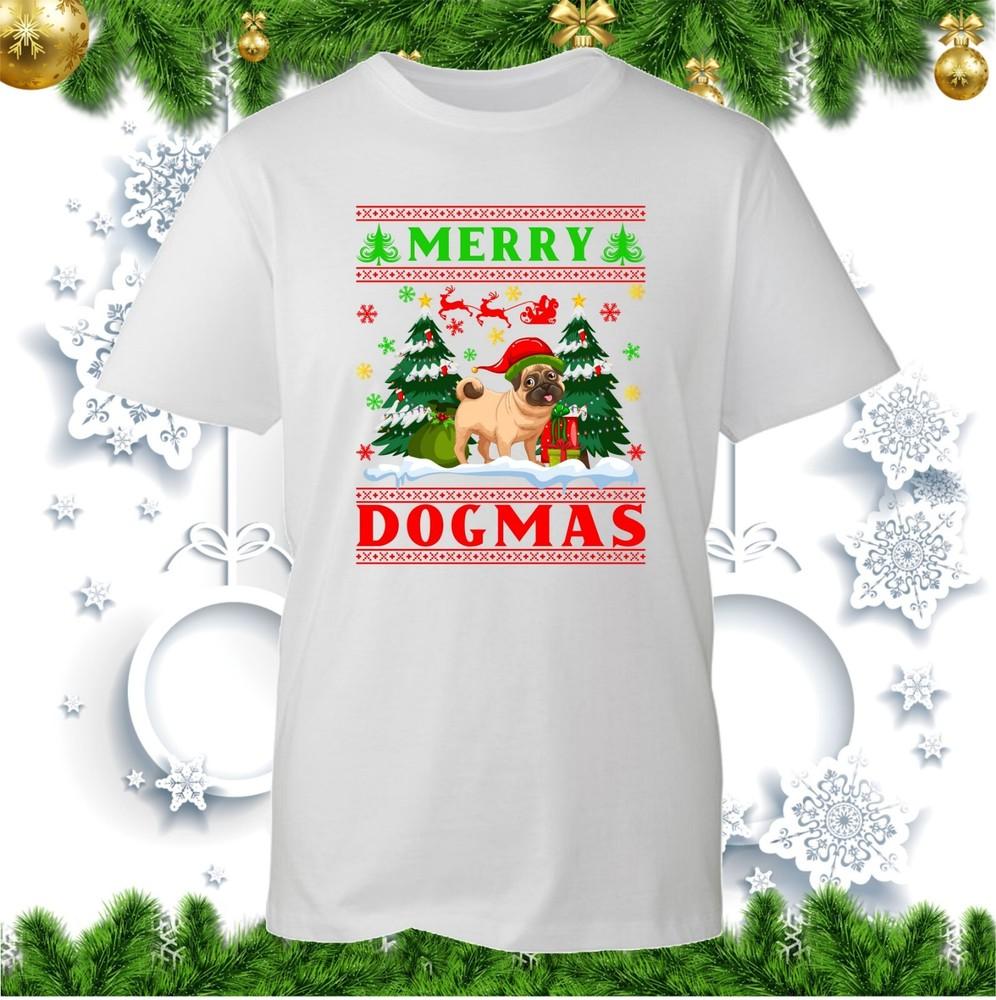 Merry Dogmas Tshirt Christmas Santa Pug Dog Xmas Dog Lovers Winter Festive Top
