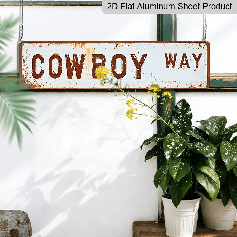 2D Flat 1pc, 15.7×3.94inch A Vintage-Style Metal Sign Featuring A 2D Flat Cowboy Design, Aluminum Decorative Sign, This Easy-To-Hang Tin Plaque