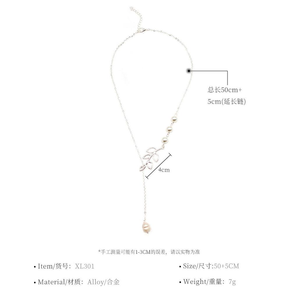 Simple Geometric Leaf Necklace Female, Personalized Creative Pearl Pendant Collarbone Chain