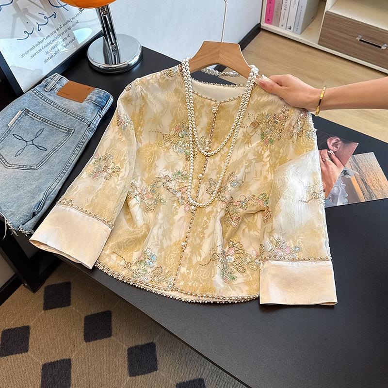 Premium Silk Satin Plus Size Jacket for Middle-aged Women - New Chinese Style, Elegant Spring/Summer Wear M